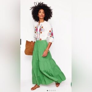 Boden double cloth Nadia tiered flowy maxi skirt paradise green size 4L